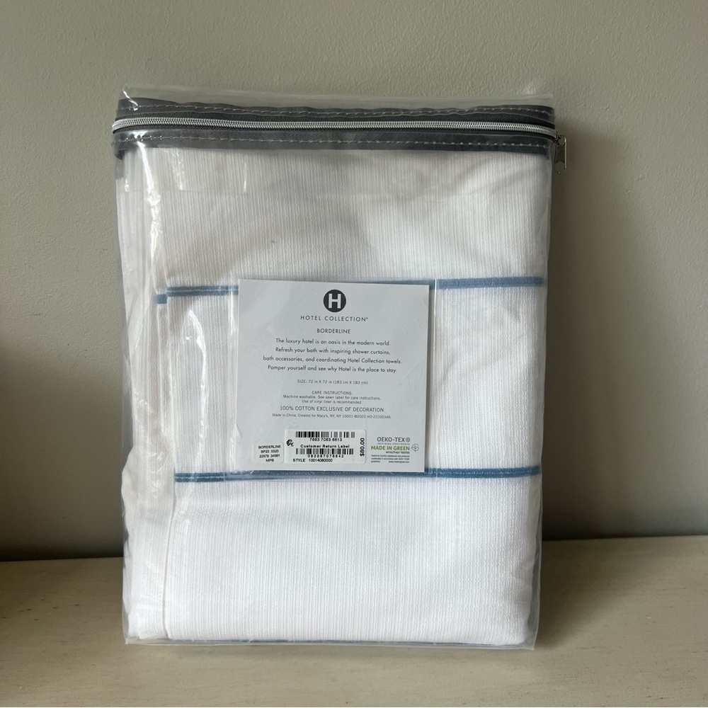 New Hotel Collection Borderline Shower Curtain
Blue Striped Embroidered - Picture 1 of 5